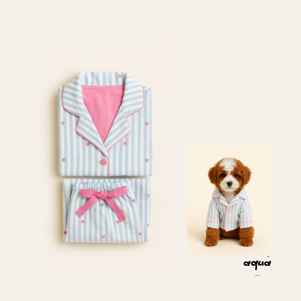 Striped Heart-print Matching Set