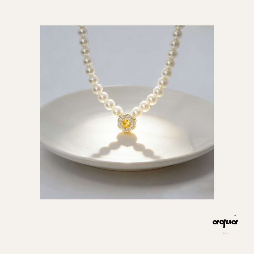 Citrine Pearl Pet Necklace
