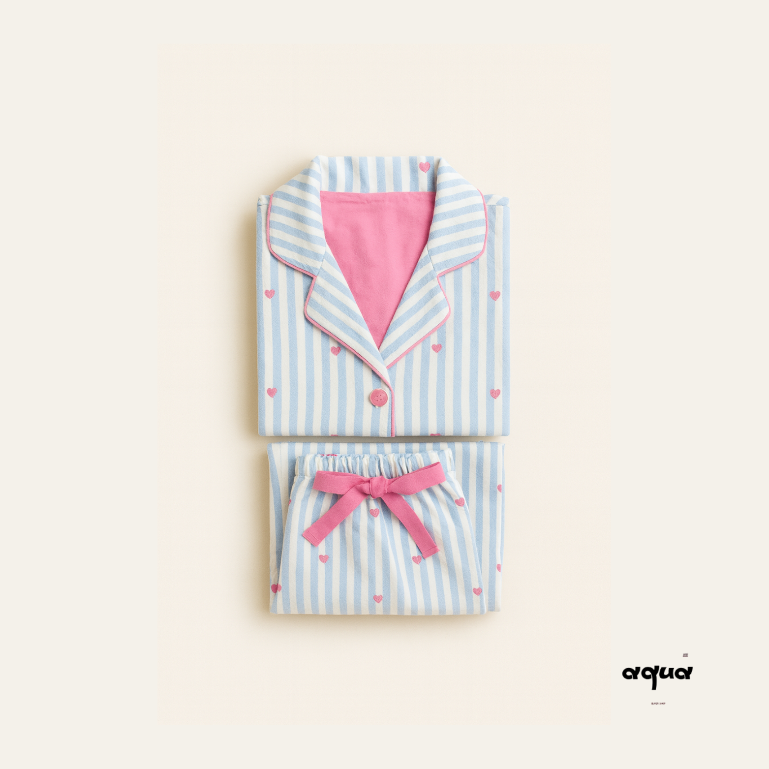Striped Heart-print Matching Set