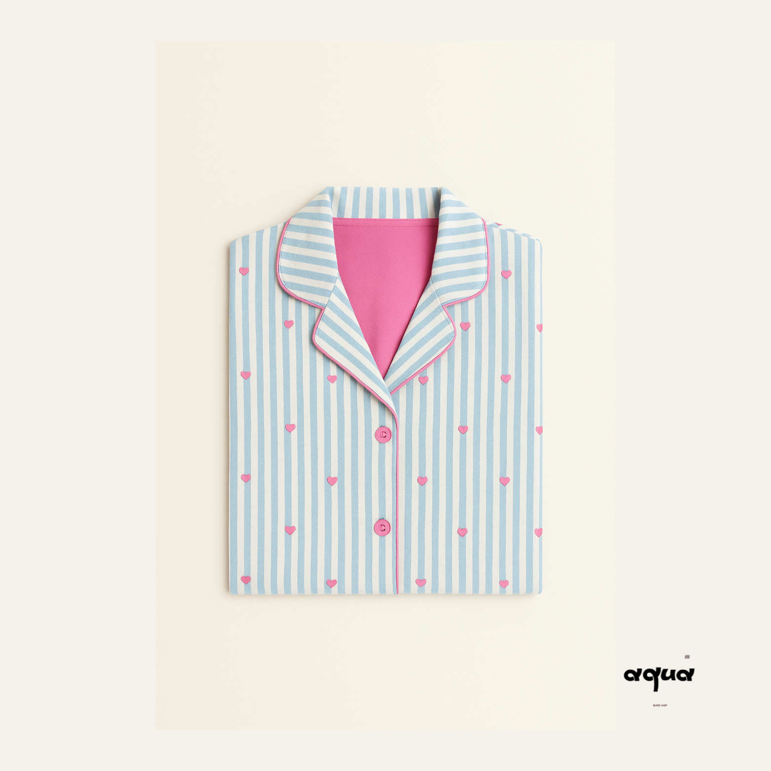 Striped Heart-print Matching Set