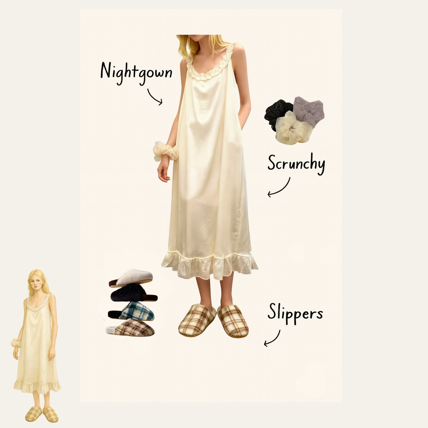 Pajamas Set - Low Neck Nightdress